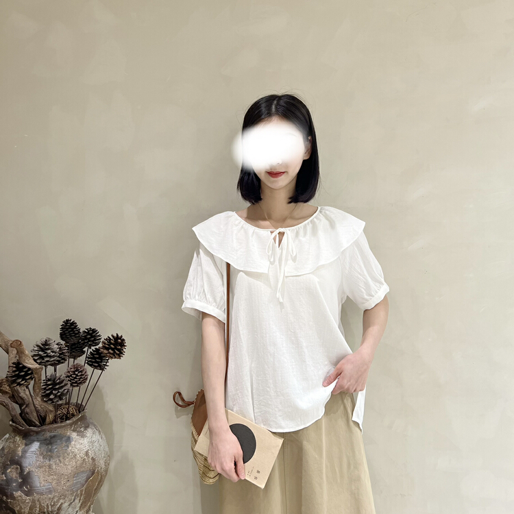 [I look] lotus leaf collar versatile lace up blouse 12065# zjy