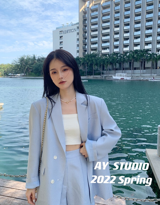 Original price 214.99! New year in early spring! [ay studio] Plaid versatile loose suit + Plaid casual Shorts Set 66690# zxx