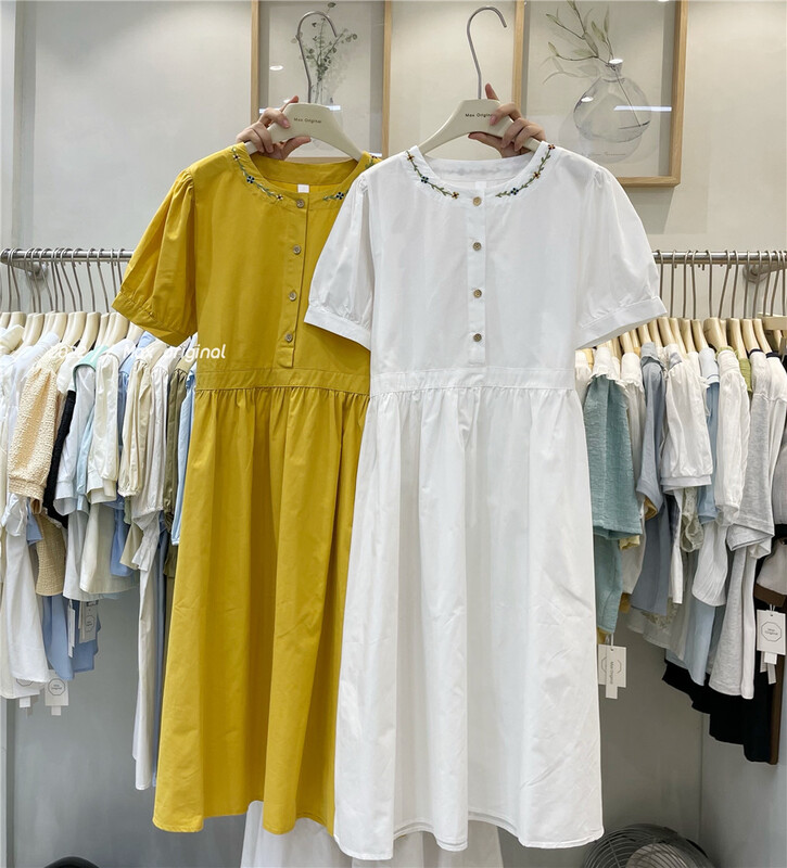 New in early summer! [Max original] Korean round neck bubble sleeve waist dress 98099# HBx