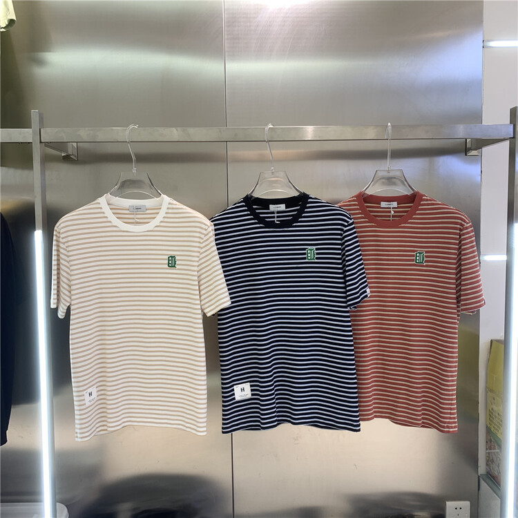 New in early summer! [aoshilong] round neck stripe embroidered short sleeve T-shirt ls3630# ZZL