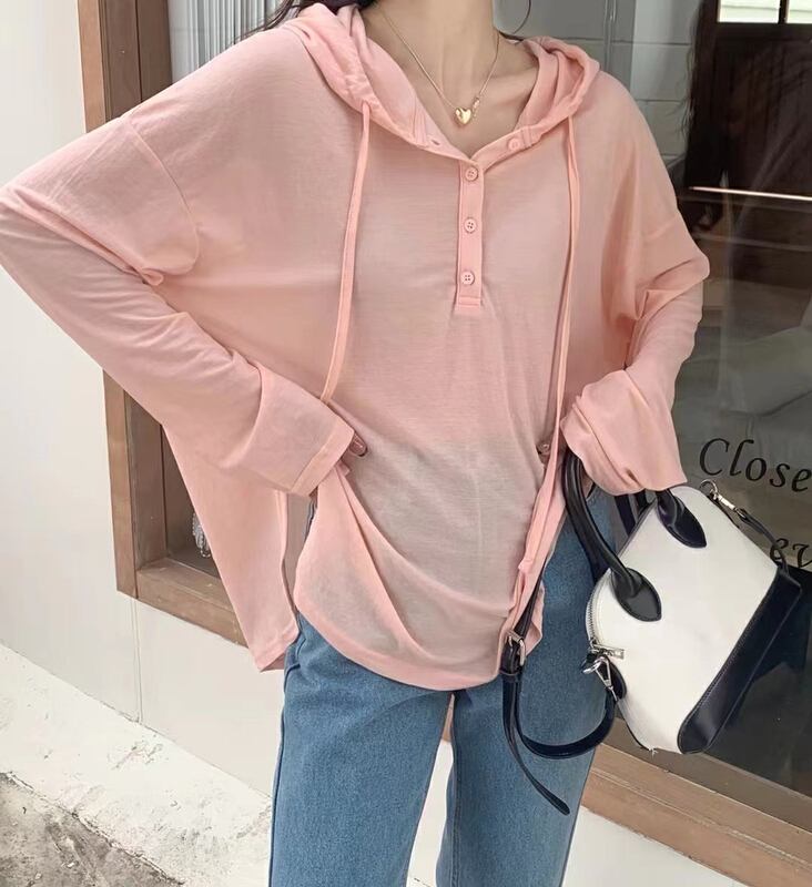 [I-D] Korean version solid color loose hooded sunscreen shirt ys1-805# L