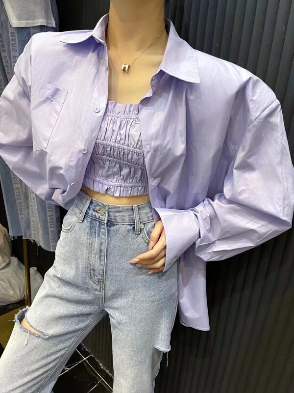 New in early summer! [c.h.z] Korean simple loose elastic Vest + casual style versatile backless shirt set 80070# WTT