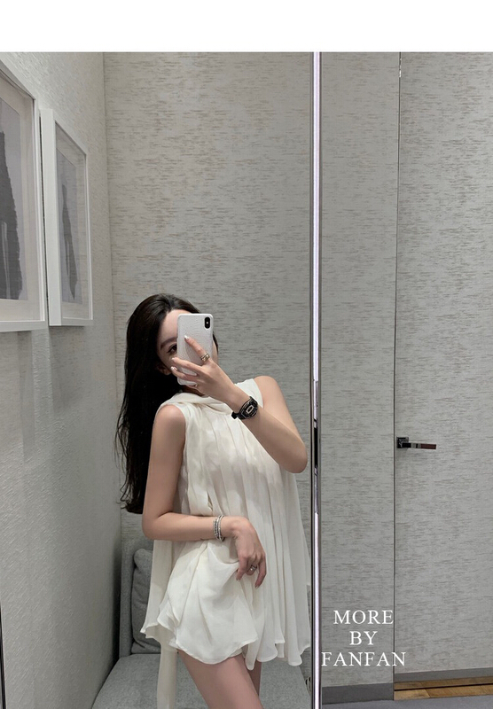 [x · h studio] sleeveless Chiffon design, small crowd, slim waist, sunscreen French shirt 522# ozq