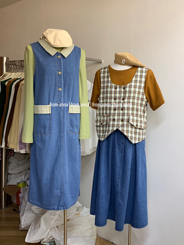 New year in early spring! [from Anna] contrast Lapel denim strap skirt 6109# LSW