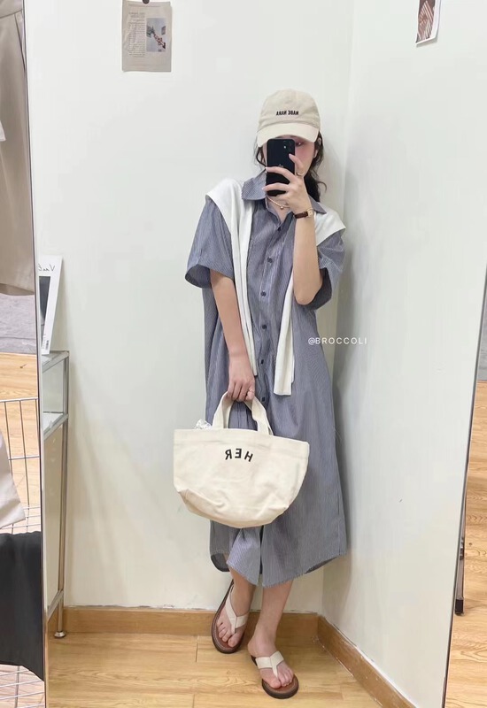 [broccoli] vertical stripe short sleeve shirt dress 059# zjy
