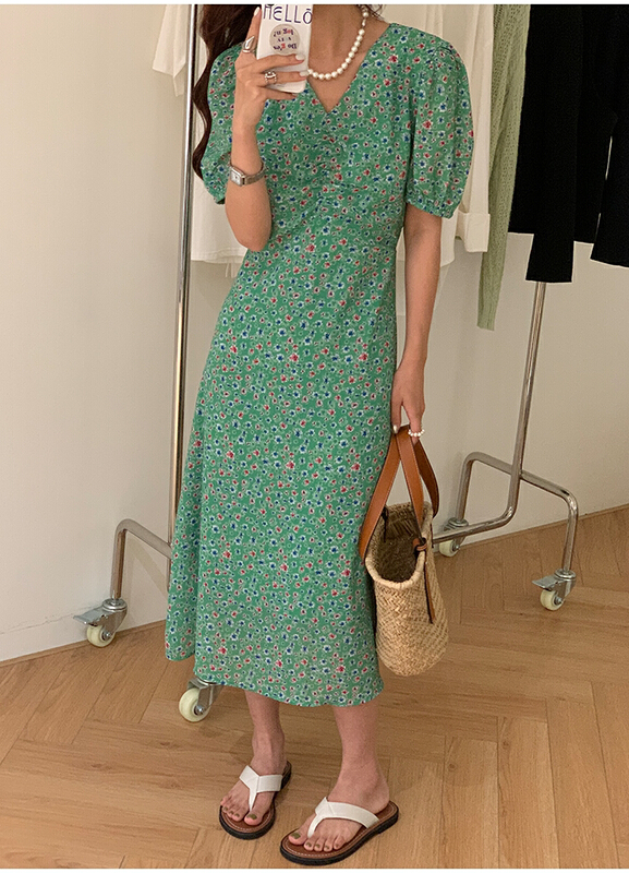 New in early summer! [the mind] chic Korean style V-neck floral dress 60286# XYJ