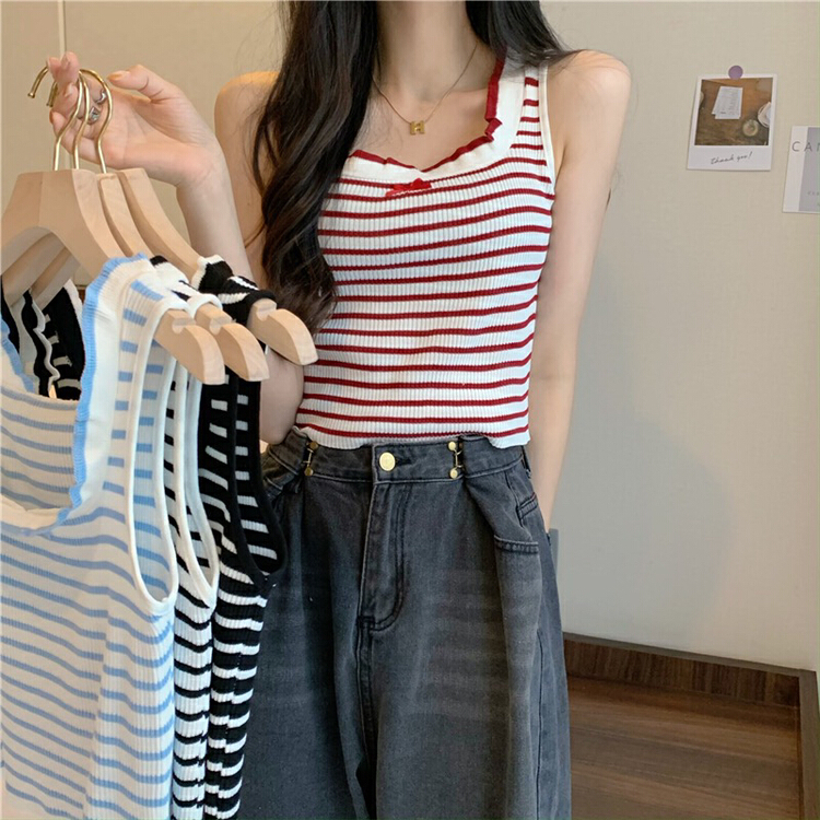 [f · P] sweet spicy girl striped vest with fungus edge / suspender 20027# HBx