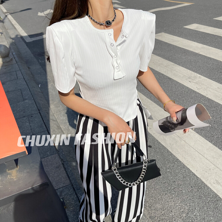 goods in stock! [c.x Chuxin] simple breasted V-neck casual shirt 6086# WTT