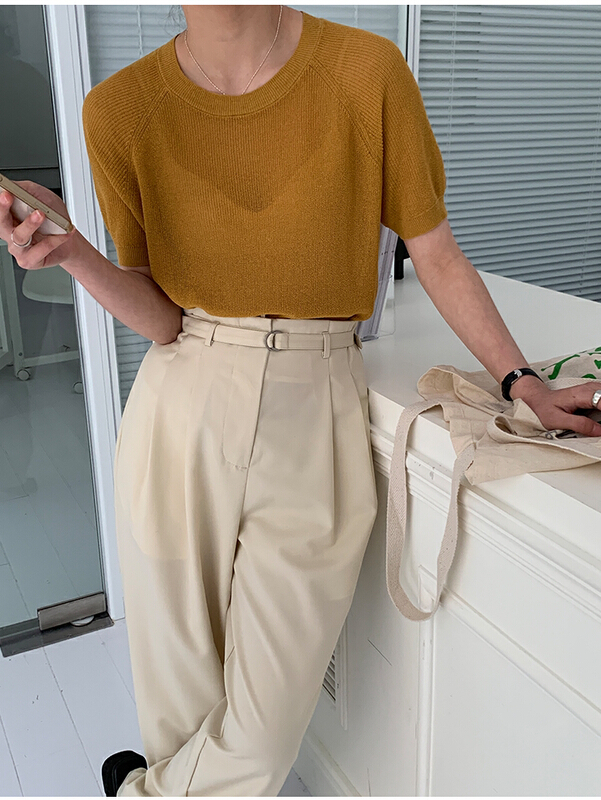 goods in stock! New year in early spring! [the mind] Korean style solid color simple and versatile round neck short sleeve sweater 71016# jhy