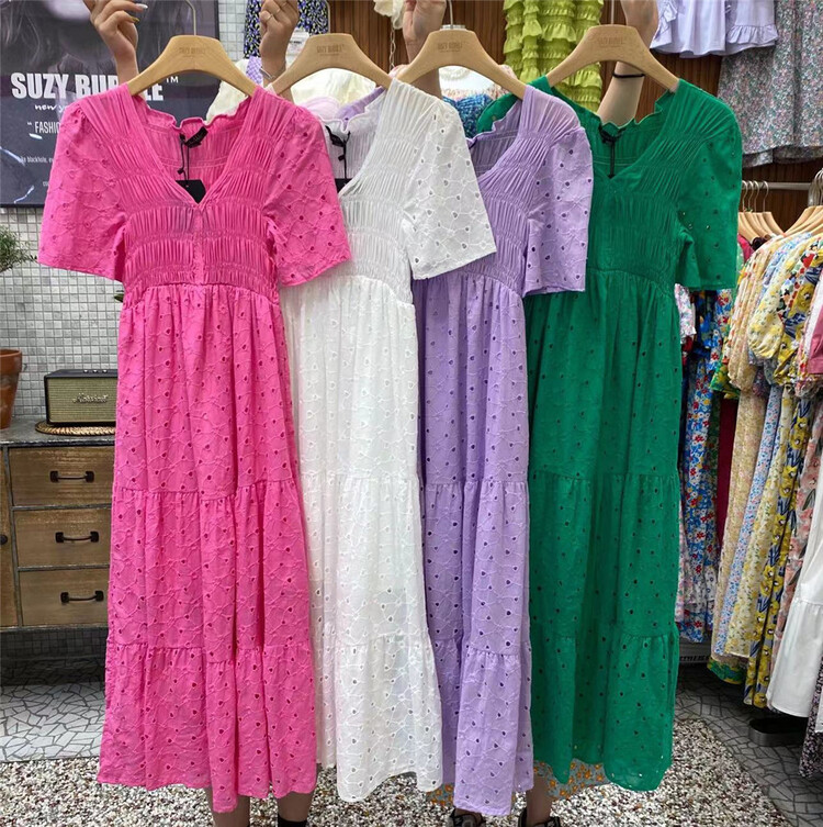 [suzybubble] temperament V-neck bubble sleeve long skirt dress 6610# WPL