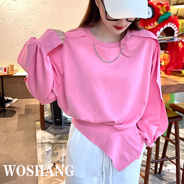 goods in stock! New year in early spring! [woshang woshang] new lazy style, niche, unique design, irregular sweater (with detachable chain) 1015# XYJ