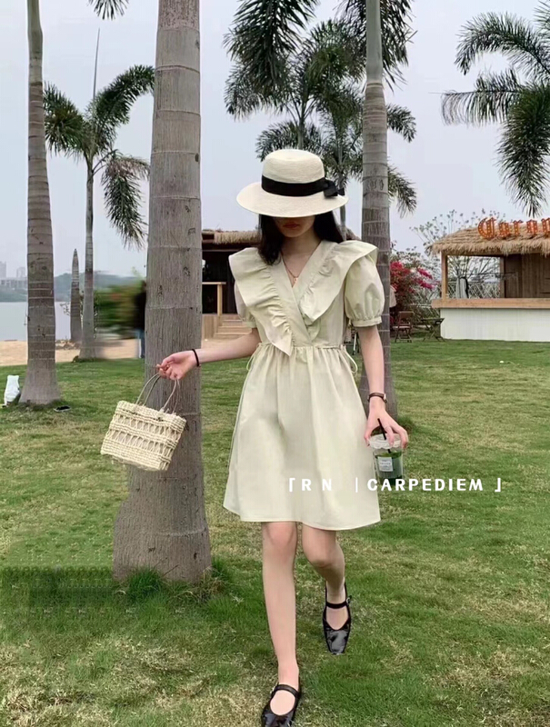 [R n] wave point retro fashion dress 81026# ll