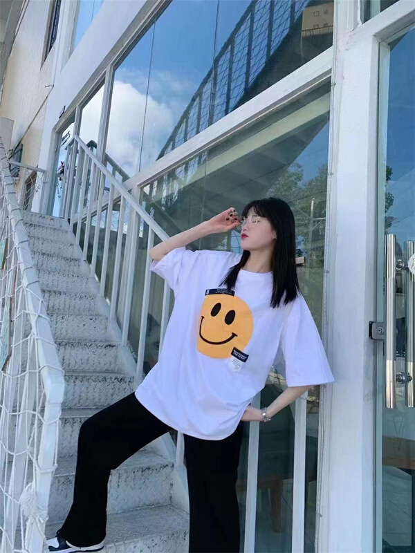 New in early summer! [Hebe] smiley face fashion printed short sleeve T-shirt 203# XYJ