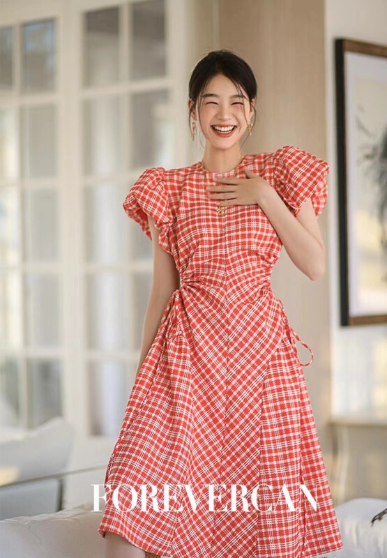[Magnolia] little woman's slim Plaid waist dress g169# JJ