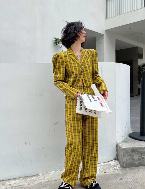 [keep] Vintage Plaid wide leg casual pants 7732# WTT