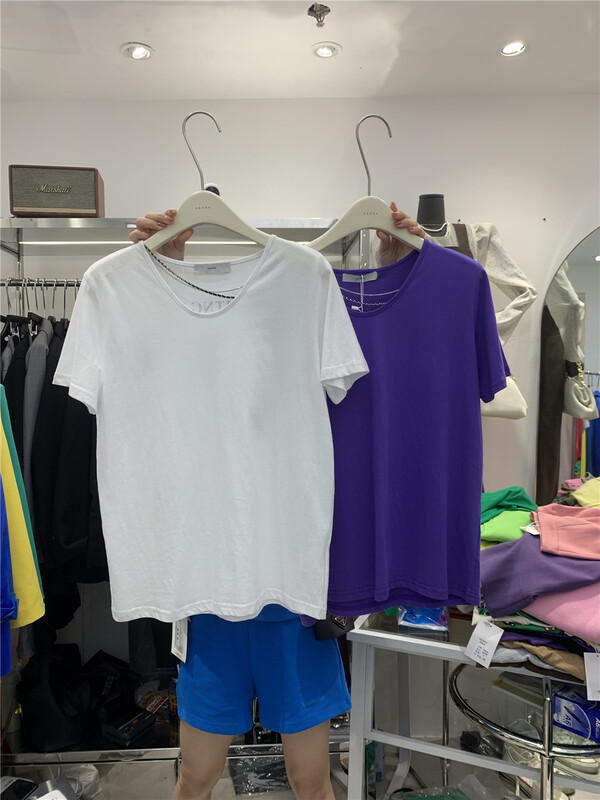 [aenna] popular back letter versatile short sleeve T-shirt (with detachable chain) 8615# cqw
