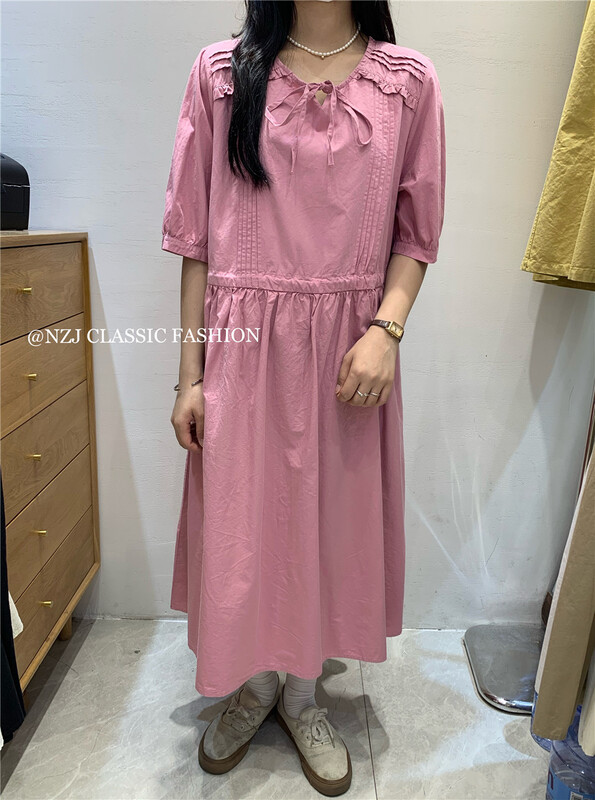 [NZJ] crew neck Pleated Dress 830093# L