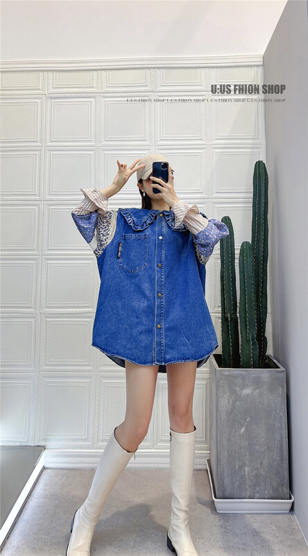 New year in early spring! [UUS] Korean baby collar denim shirt 22189# zyh