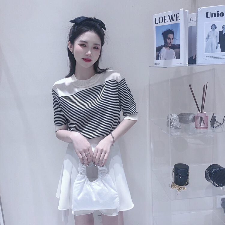 New in early summer! [S.J] striped crew neck pullover 6782# LSW
