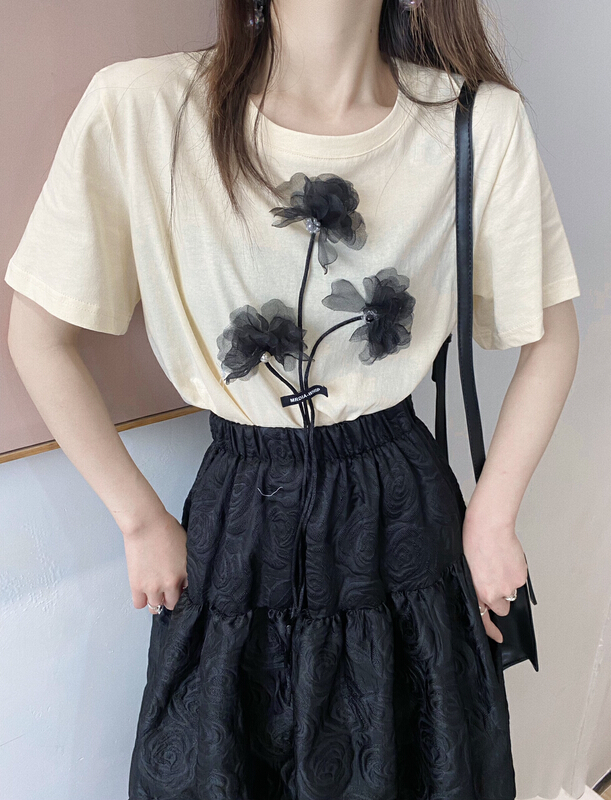 [twins] summer Korean loose round neck Pullover short sleeve T-shirt (with Brooch) 3035# hjy
