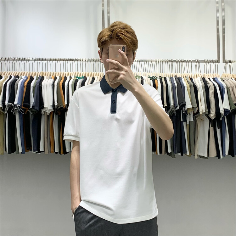 New in early summer! [wild club] simple color matching Pullover polo shirt b9610# ZZL