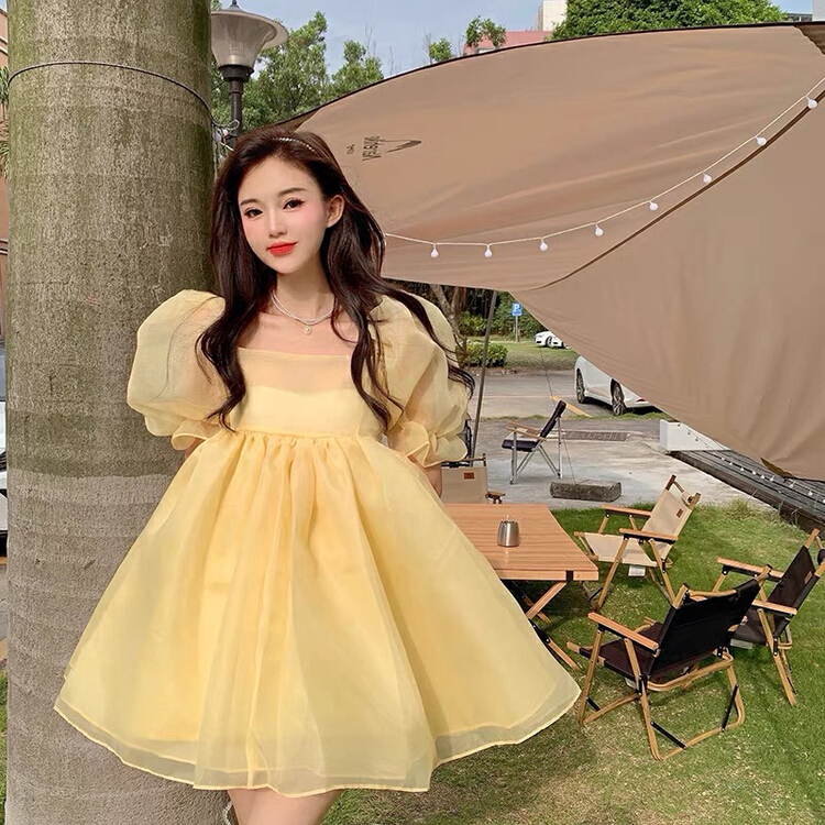 New in early summer! [Xinran] sweet wind Organza square neck dress 0281# PCZ