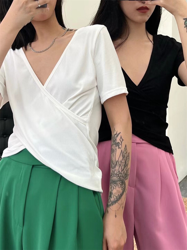 New in early summer! [VI. Liu Liu] two wear design short net color short sleeve T-shirt 60115m# zxx