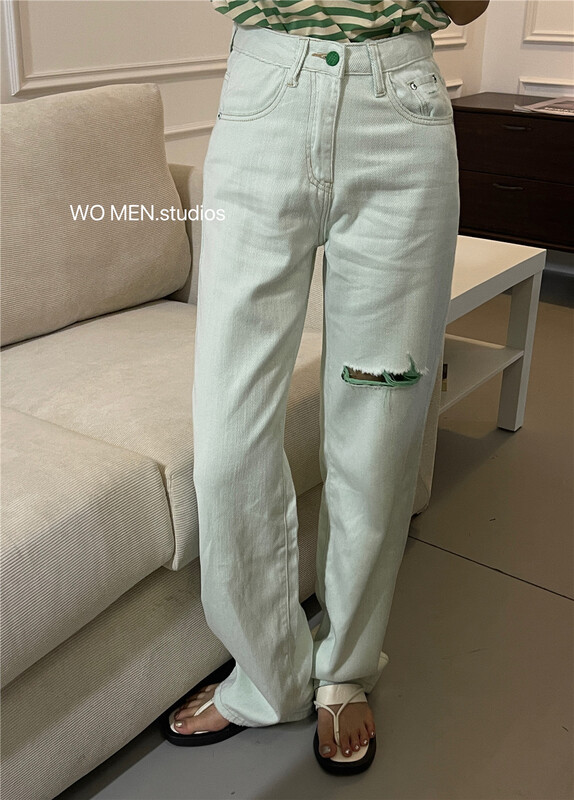 [Wo / men] pierced straight jeans 3867# zxl