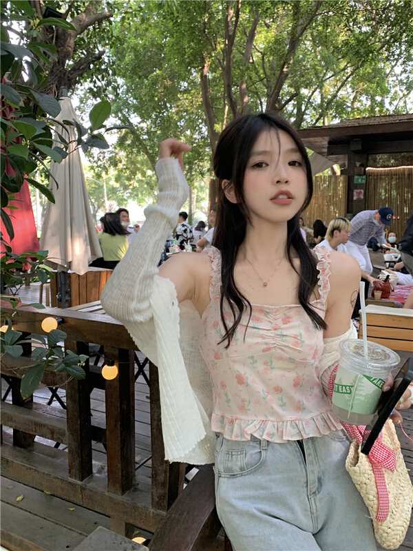 [timely rain] Han Feng ins sweet Spice Girls loose and versatile knitted sunscreen shirt 40758# WPL