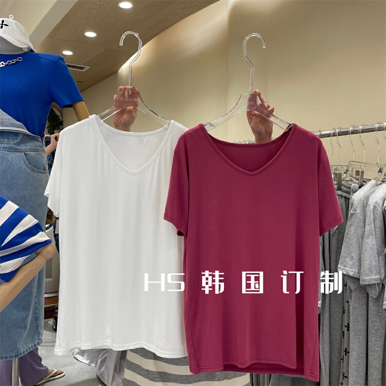 goods in stock! New in early summer! [HS Korea custom] basic simple and versatile V-neck short sleeve T-shirt ys1-8810# hjy