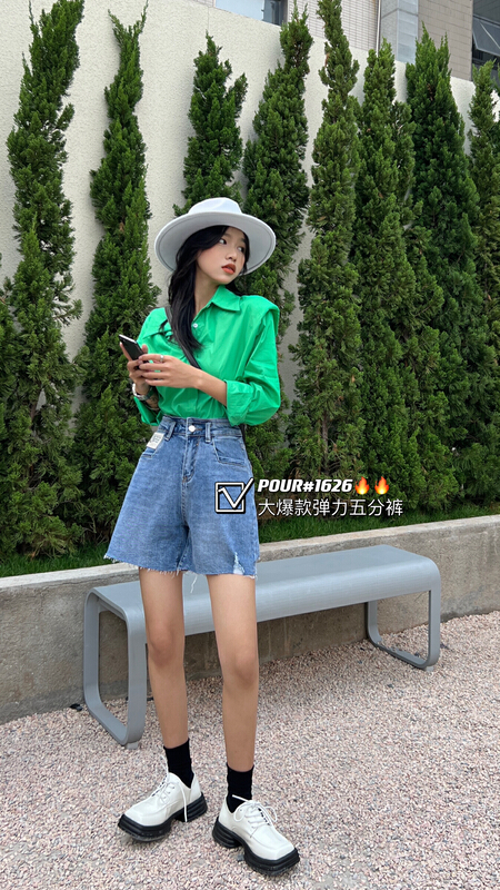 New year in early spring! [pour one] Korean casual slim micro elastic denim shorts po1626# L