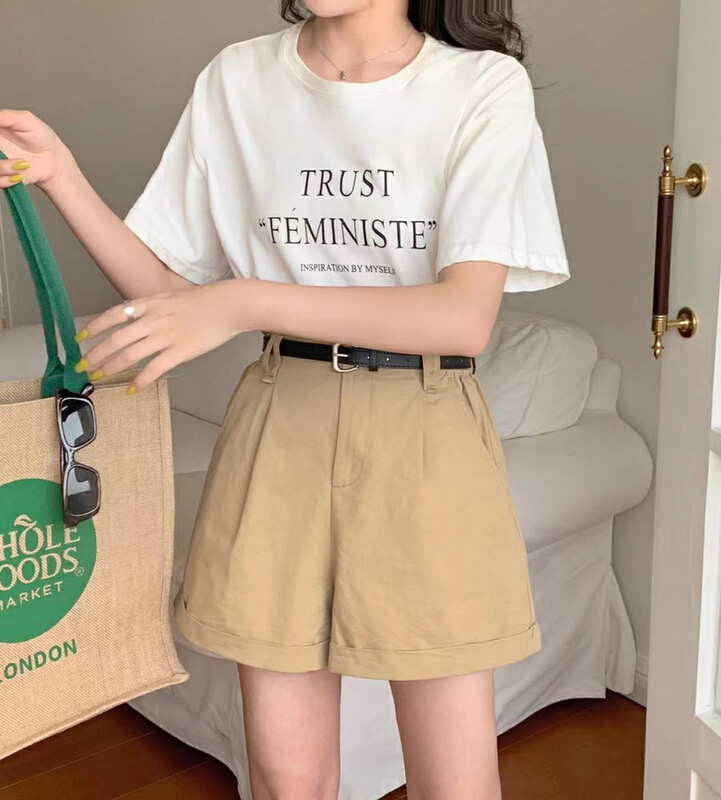 [queen] high waist versatile fashion casual shorts (with belt) a69205# ozq