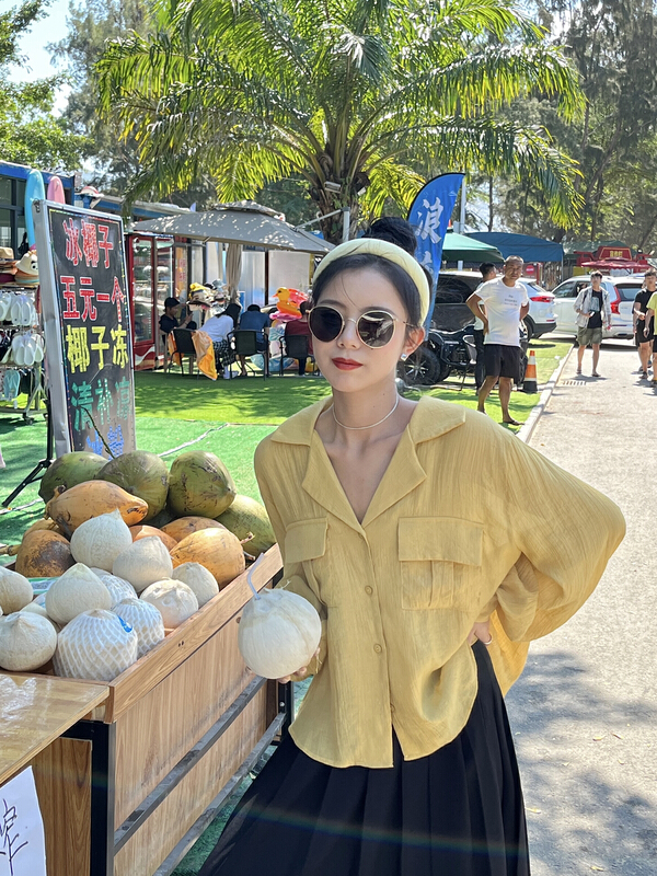 [Sue studio] single breasted solid color thin shirt 22206# ZSY