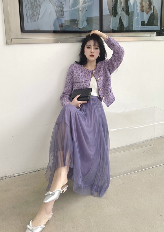 goods in stock! Early spring! [mi2] small fragrance style coat + mesh skirt suit b6172# JJ