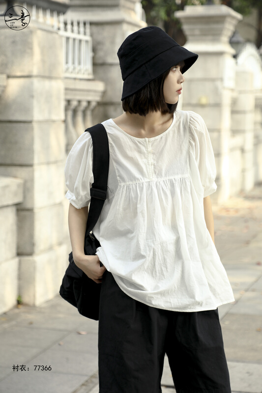 [original of three plain clothes] literary and artistic style casual loose shirt 77366# XYJ