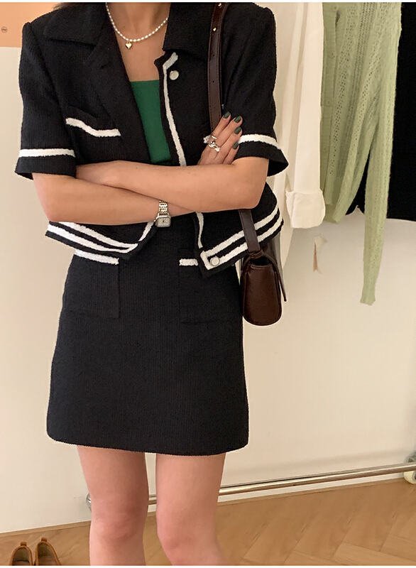 [the mind] Korean color contrast design slim skirt 60203-1# XYJ