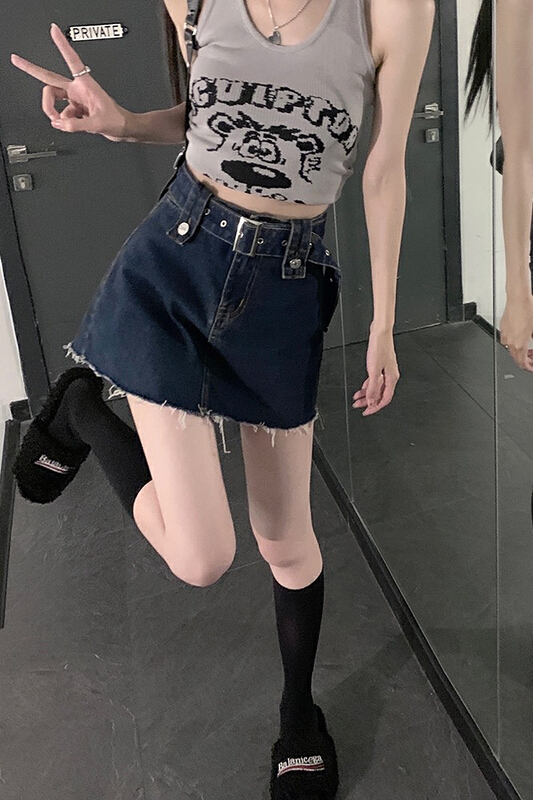 New in early summer! [timely rain] Han Feng ins Millennium spicy Retro High Waist Skirt (with belt) (only selling skirt) b8878# WPL