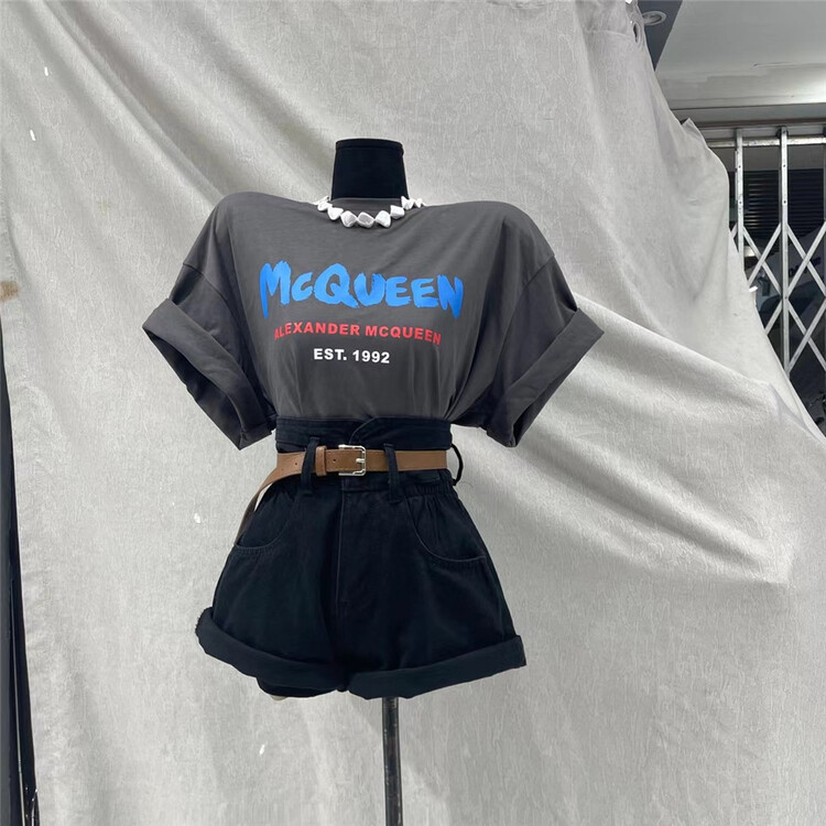 [Yu] Korean version high waist versatile crimped denim shorts (with belt) 0012# cqw