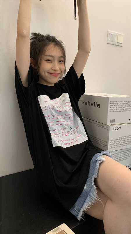New in early summer! [9hour] letter print loose short sleeve T-shirt 8856# zxl