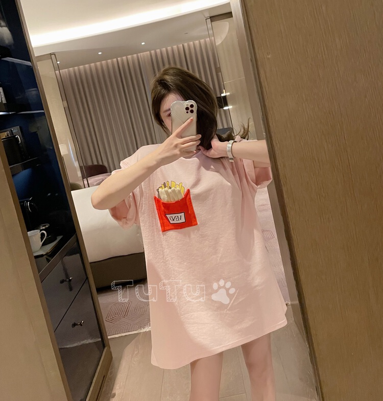 [Tutu] Korean three-dimensional French fries Casual Short Sleeve T-shirt 99026# cqw
