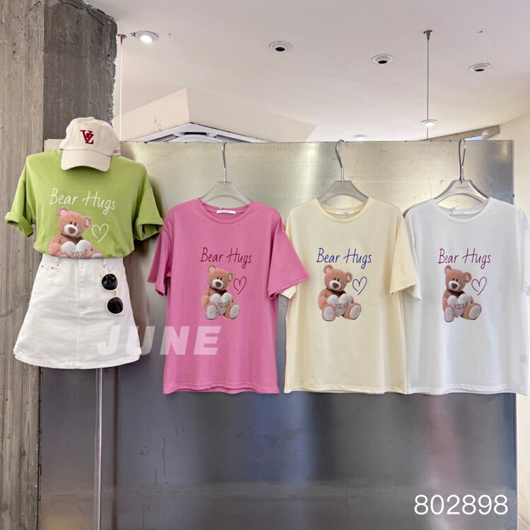 [June] Korean cute bear print short sleeve T-shirt 802898# XYY