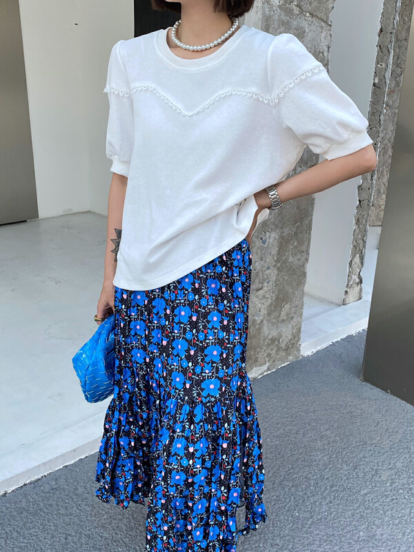 goods in stock! New in early summer! [Za] simple stitching lace short sleeve T-shirt 18263# LSL