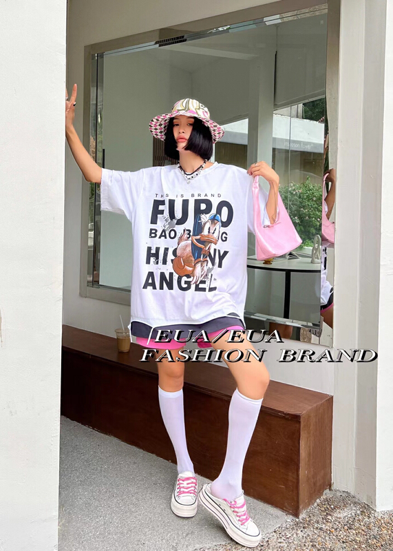 [EUA European and American trend] letter printed loose short sleeve T-shirt 12277# XYY