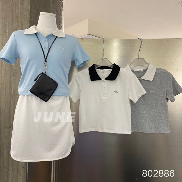 [June] Korean versatile contrast short sleeved T-shirt 802886# XYY