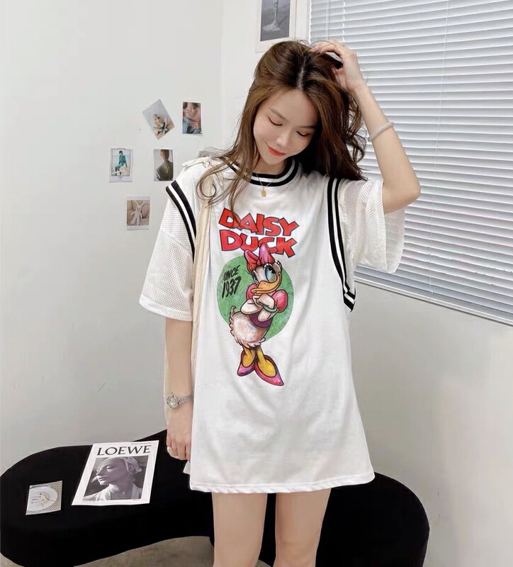 [blue show] duck splicing net fake two short sleeved T-shirts 008151# LSW