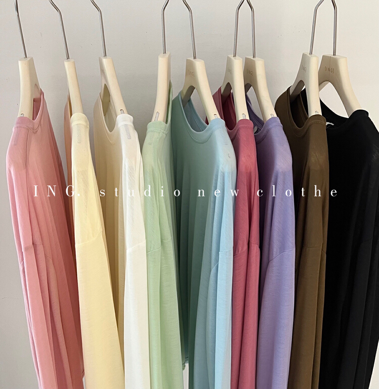 [ing] candy color simple light round neck loose sunscreen shirt ing-7738# HBx