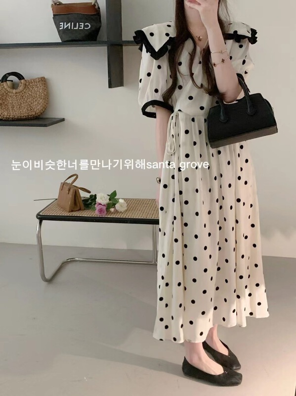 New in early summer! [o.lucky] versatile polka dot print dress 1681# HBx