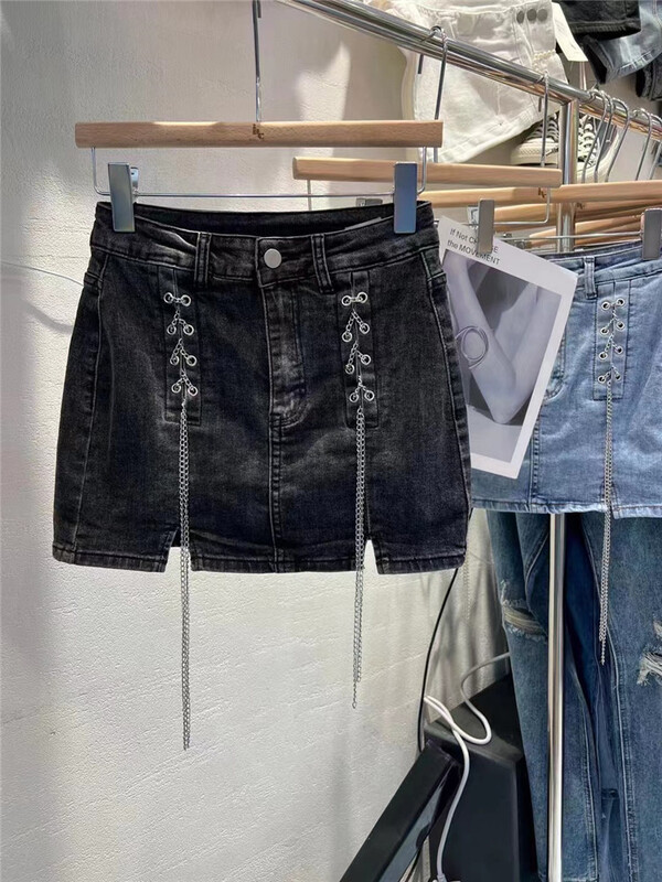 [Han Xier] Korean version of spice girl zipper arm wrapped skirt pants (with chain) 6273# HBx