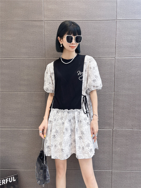 【UUS】圓領拼色淑女連衣裙  222938#  HYY