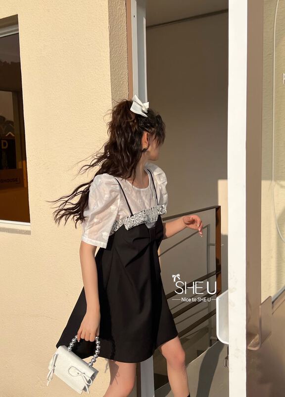 goods in stock! [she u] minority lace stitched bow dress c58071# cqw